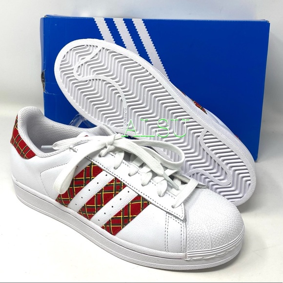 Adidas Superstar Leather White Red Women Sneakers - Picture 4 of 11